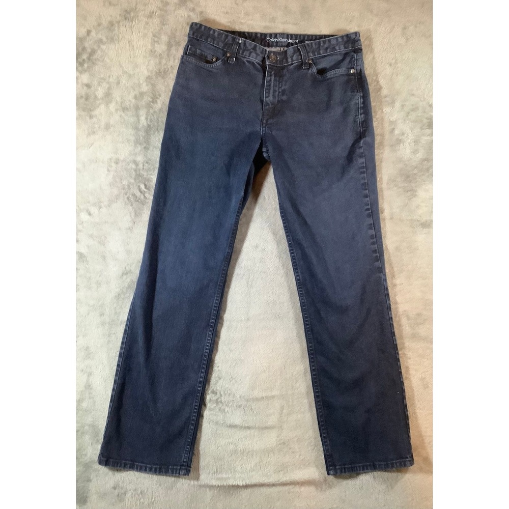 Calvin Klein Jeans Mens 32x30 Dark Wash Straight Leg Stretch Denim Blue